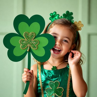 Girl holding large shamrock
