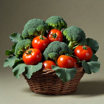 Basket of Broccoli and Tomatoes