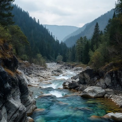 Turquoise River in Mountain Valley