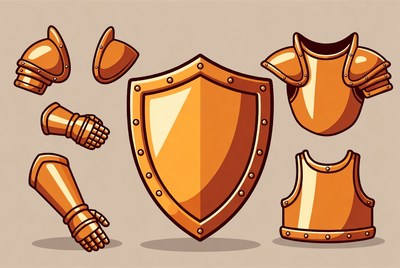 Medieval Golden Armor and Shield Set