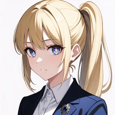 Blonde anime girl in navy blazer