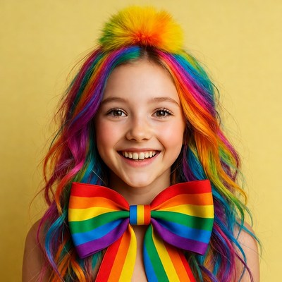 Girl with rainbow hair and bowtie