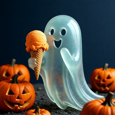 Ghost holding orange ice cream cone