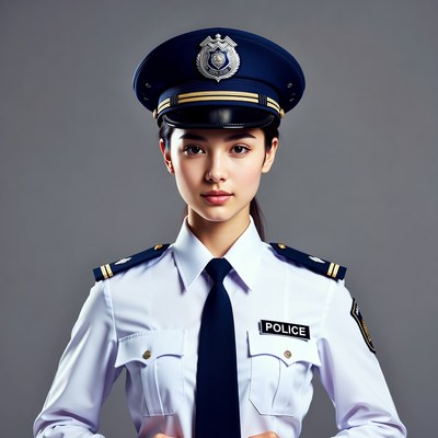 Asian woman in police uniform