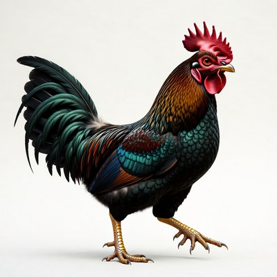 Colorful Rooster on White Background