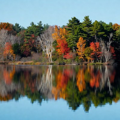 Autumn Trees Reflecting in Lake