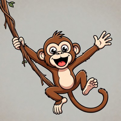 Cartoon monkey swinging on vine
