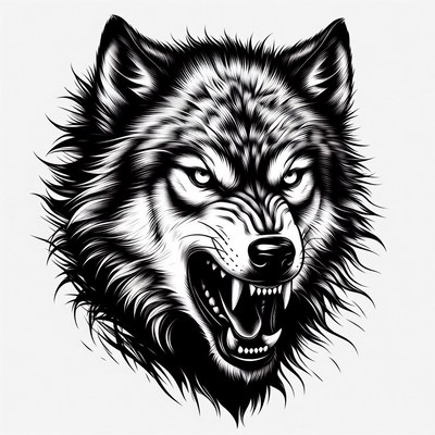 Growling Wolf Head Illustration