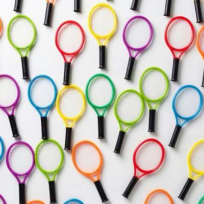 Colorful Tennis Rackets on White Background
