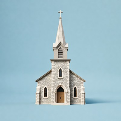 Small church on blue background