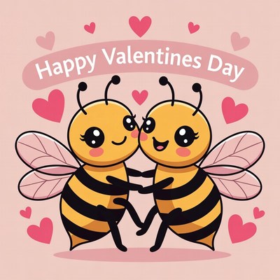 Cute Bees Hugging on Valentines Day