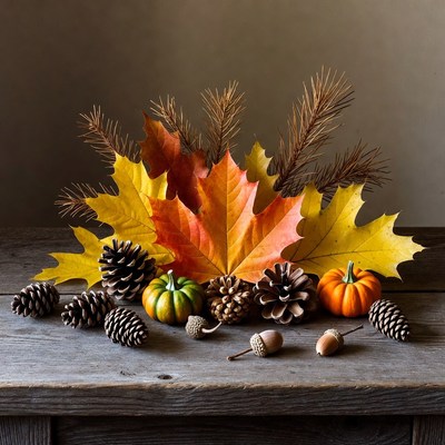 Autumn Thanksgiving Pinecones Leaves Pumpkins