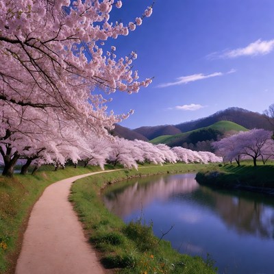 Cherry Blossom Path Along River