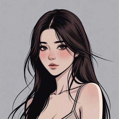 Beautiful Asian woman with long black hair