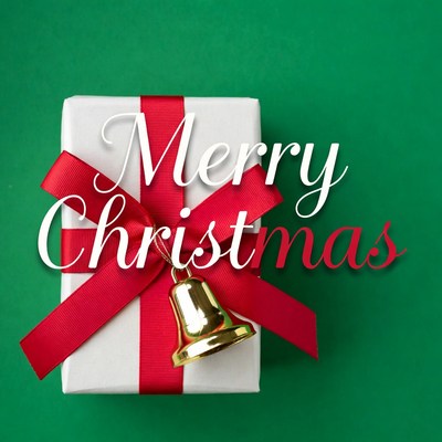 White Christmas Gift with Red Bow and Bell