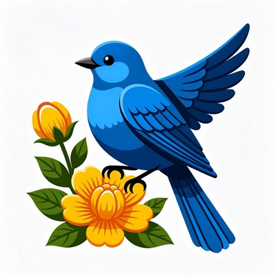 Blue bird perched on yellow flower