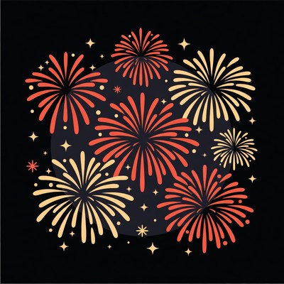 Red and Yellow Fireworks Burst Illustration