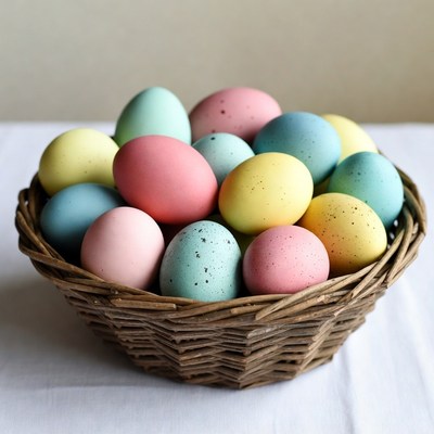 Colorful Easter Eggs in Wicker Basket