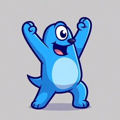 Happy blue cartoon dog cheering