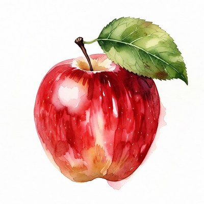 Red Apple with Green Leaf