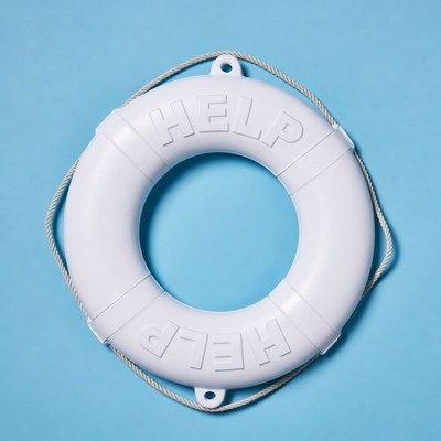 White life preserver with HELP