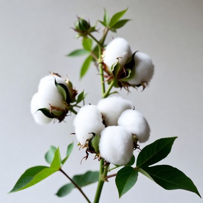 White Cotton Bolls on Plant