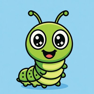 Cute green cartoon caterpillar