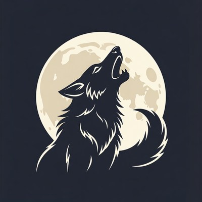 Howling Wolf Silhouette with Full Moon