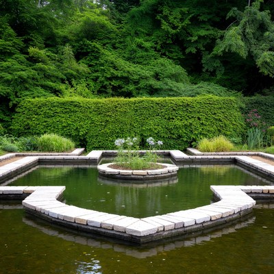 Heart-Shaped Stone Fountain in Lush Garden