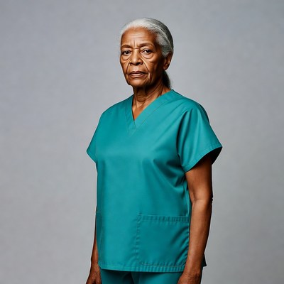 Elderly African-American nurse in scrubs