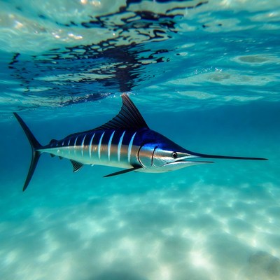 Striped Marlin Swimming Underwater