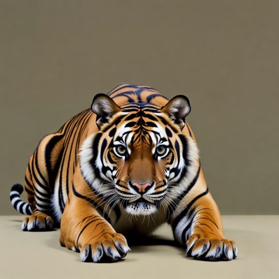 Tiger crouching on beige background