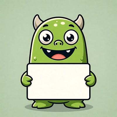 Cute green monster holding blank sign