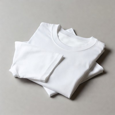 Folded White T-Shirts on Gray Background