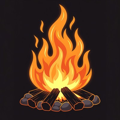 Cartoon Campfire Burning Brightly