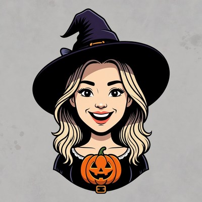 Blonde Witch Girl with Pumpkin