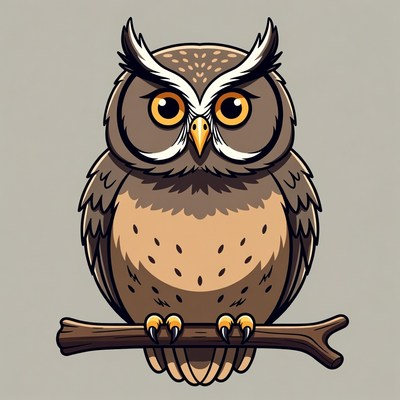 Cartoon owl perched on branch