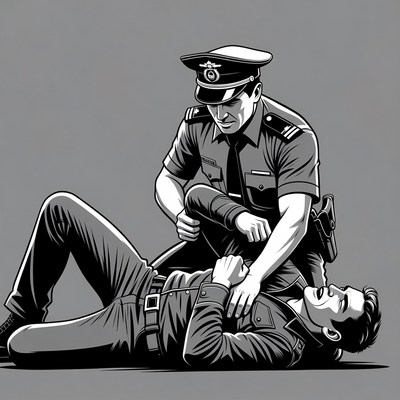 Police Officer Restraining Man on Ground