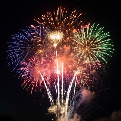 Colorful Fireworks Exploding in Night Sky