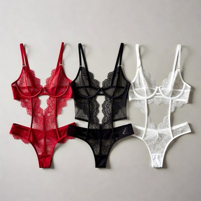 Red Black White Lace Lingerie Set