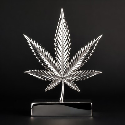Shiny Silver Marijuana Leaf Sculpture