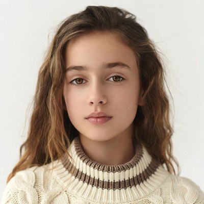 Girl with wavy brown hair in sweater