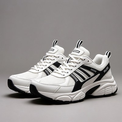White Black Chunky Sneakers Pair