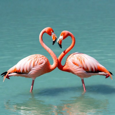 Two Flamingos Forming Heart Shape