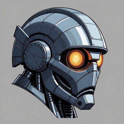 Silver Robot Helmet with Glowing Eyes