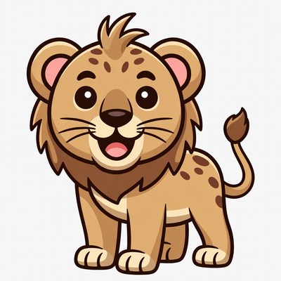 Cute cartoon lion cub smiling