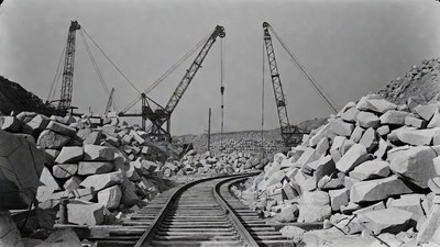 Vintage Cranes Loading Rocks Quarry