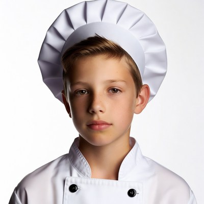 Boy wearing chef hat and uniform