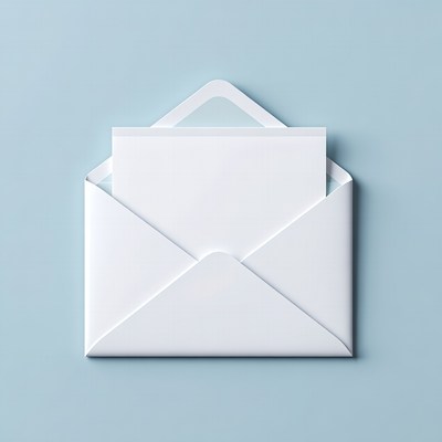 Open white envelope on blue background