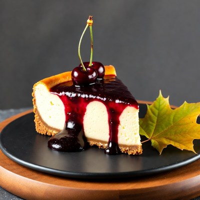 Cherry Cheesecake Slice with Syrup